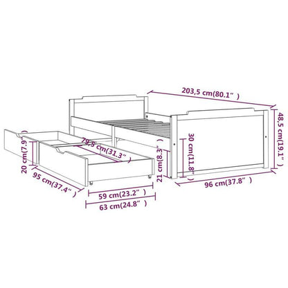 Bedframe – Bedbodem – Slaapbank – Eenpersoonsbed – Logeerbed – Massief Dennenhout – Ingebouwde Opberglades – Montagesysteem Zonder Gereedschap – 90x200 cm – Minimalistisch Design