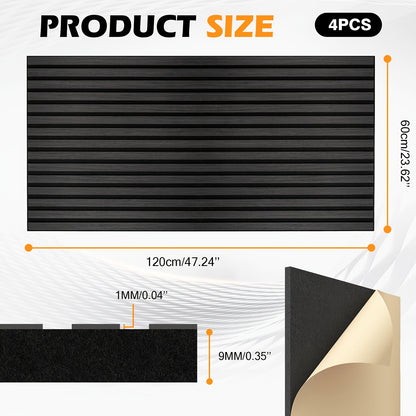 4pcs EUNEWR Black Wood Wall Panels, 47, 5.08cm x 23, 157.48cm - Sound Absorbing, Diffusion Panels for Home Office & Cinema, PVC Material, 20kg/m²-25kg/m² Density, Easy Installation with Adhesive Strips, Soundproof Wall Pane