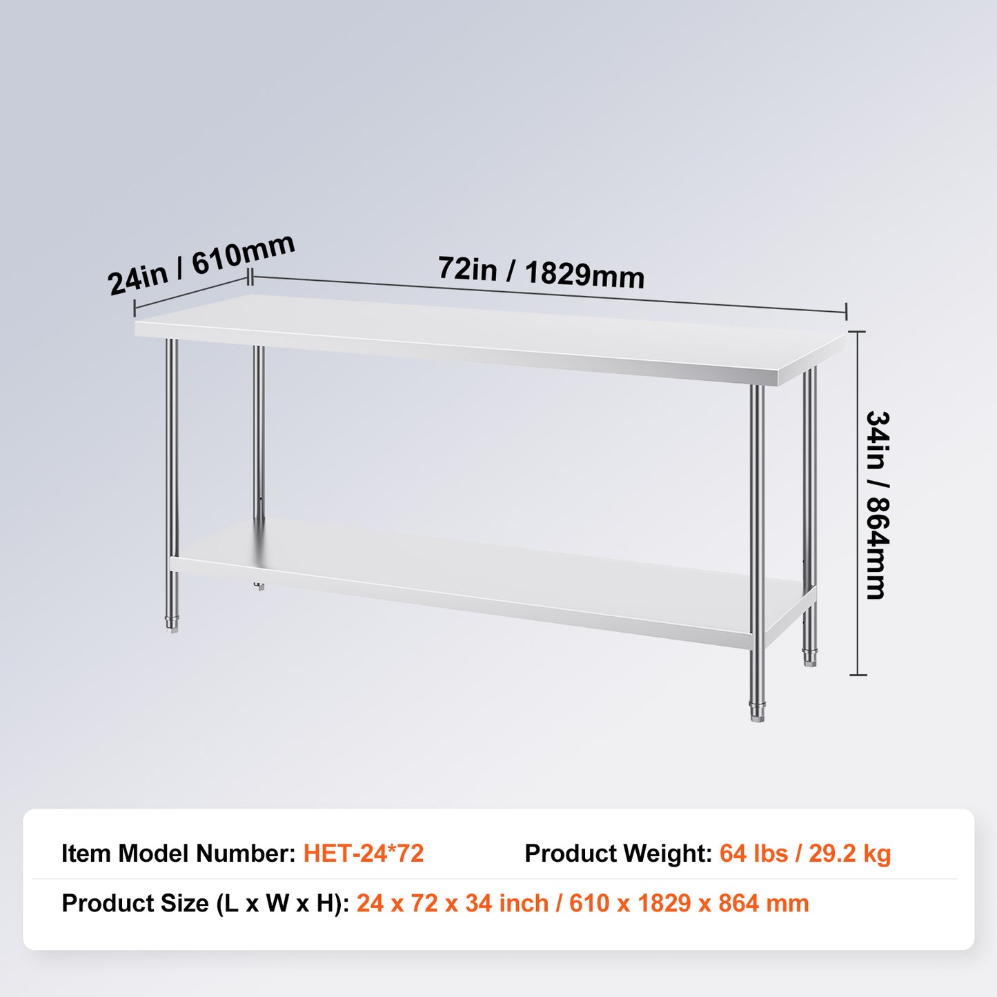 Inpaktafel – Werkbank – Werktafel – Buffettafel – Inpakstation – RVS 0,8 mm Staal – 183x61x86 cm