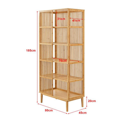 Bamboekast – Opbergkast – Staande Rek – Multifunctionele Kast – Badkamerkast – 5 Ruime Vakken – 185 x 80 x 45 cm – Duurzaam Bamboe