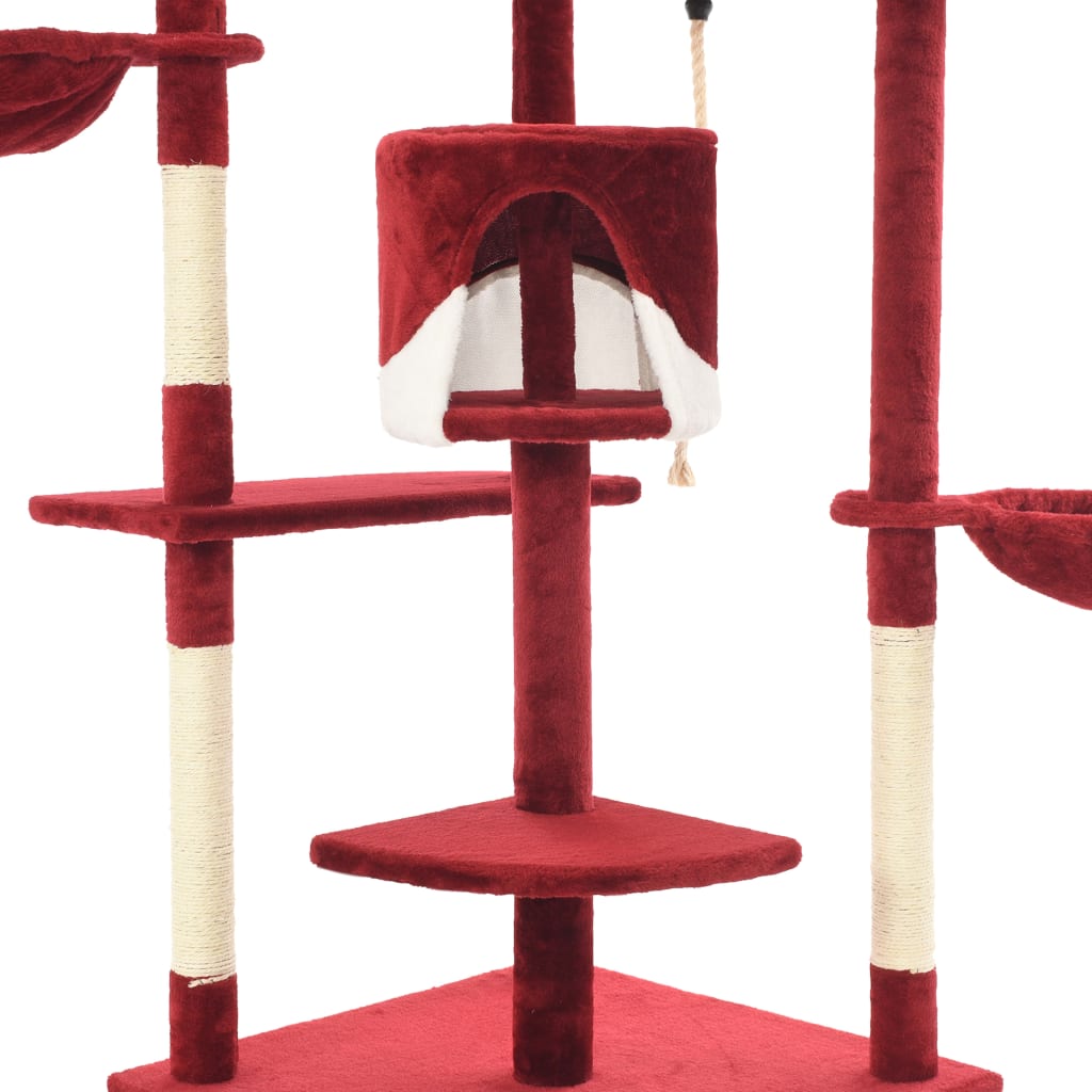Kattentoren – Krabpaal – Klimmeubel – Kattenboom – Kattenhuis – Sisal Krabpalen – Zachte Polyester Bekleding – Rood-Wit