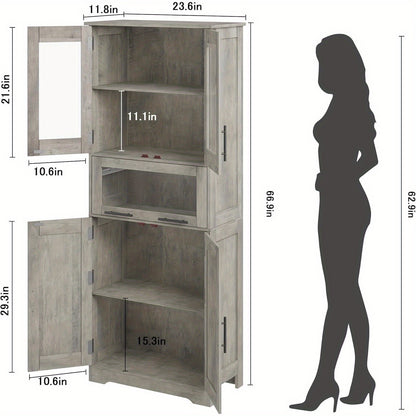 Badkamerkast – Badkamermeubel – Opbergkast – Kolomkast – Wastafelonderkast – Hardhouten Constructie – Verstelbare Planken – Grijs – 170x62x30 cm