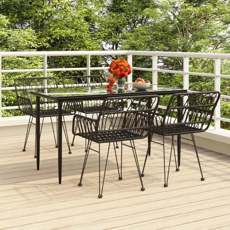 Tuinset – Tuinmeubel – Terrasset – Buitenmeubilair – Patio Set – Zwart Poly Rattan – Weerbestendig – 5-Delige Set Met Tafel En 4 Stoelen