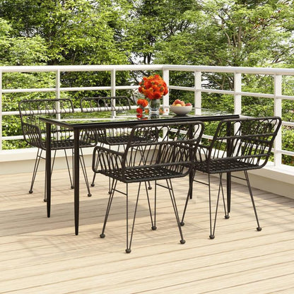 Tuinset – Tuinmeubel – Terrasset – Buitenmeubilair – Patio Set – Zwart Poly Rattan – Weerbestendig – 5-Delige Set Met Tafel En 4 Stoelen