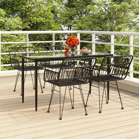 Tuinset – Tuinmeubel – Terrasset – Buitenmeubilair – Patio Set – Zwart Poly Rattan – Weerbestendig – 5-Delige Set Met Tafel En 4 Stoelen