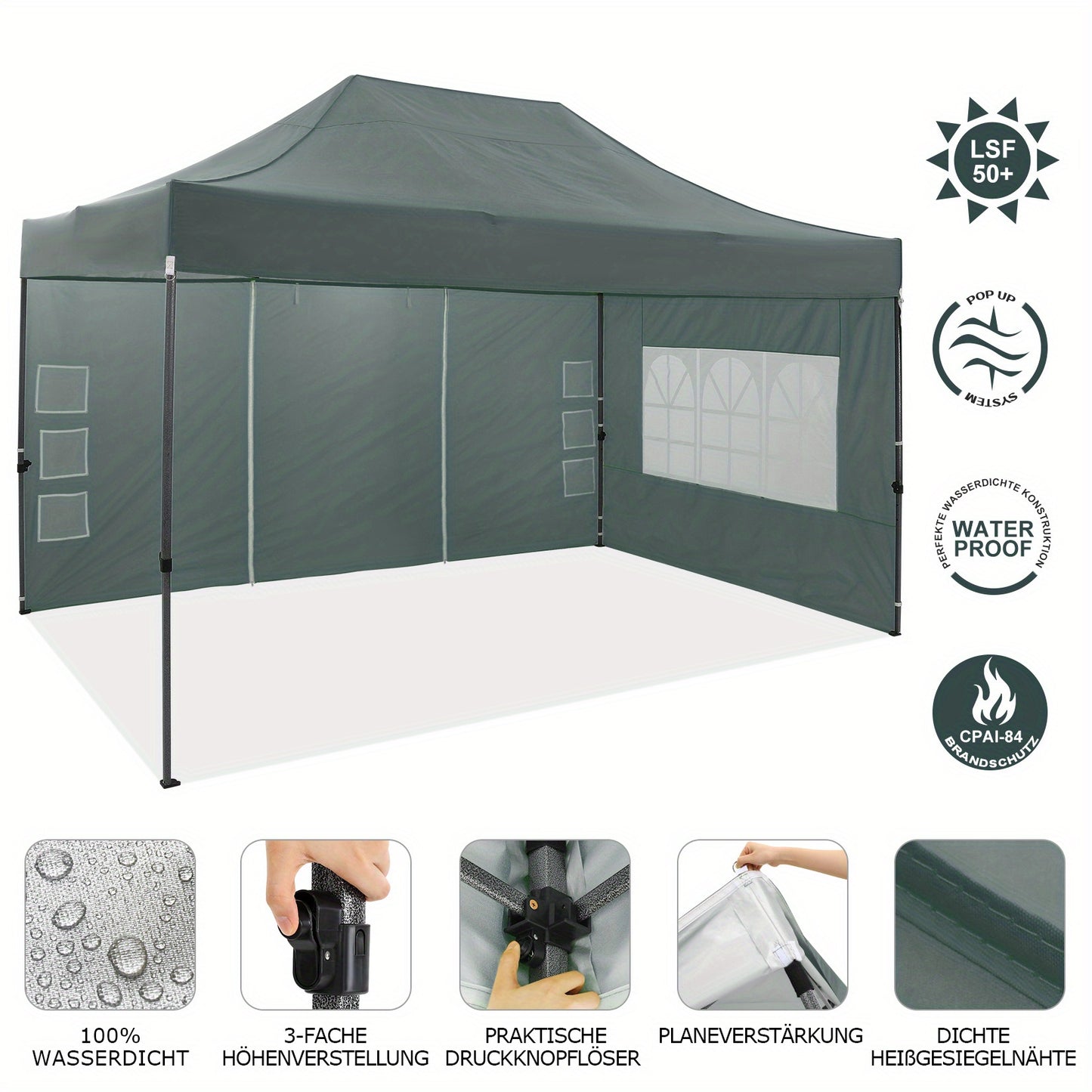 Partytent – Paviljoen – Feesttent – Tuintent – Opvouwbare Tent – 3x4,5m – Waterdicht Polyester – UPF 50+ Bescherming