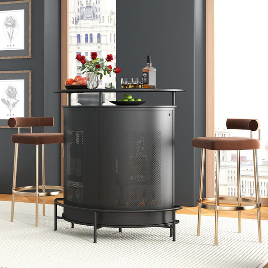 Bartafel – Barunit – Home Bar – Bar Meubel – Sta Bartafel – Met Opbergruimte En Glazenhouders – Met Metalen Frame En Voetensteun