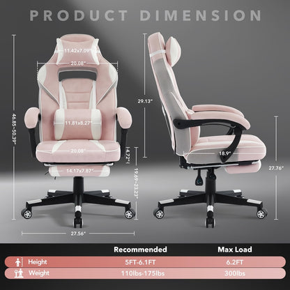 Ergonomic Gaming Chair with Massage Lumbar Support & Retractable Footrest - 360° Swivel, Height-Adjustable Computer Desk Chair with Headrest & Backrest Cushion, Quiet-Rolling Casters for Office & Home, Easy Assembly (No Tool