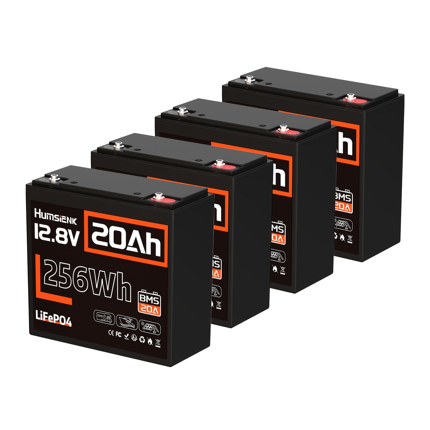 LiFePO4 Batterij – Lithium Accu – Deep Cycle Accu – Camper Accu – Boot Accu – 4-stuks – 12V - 20Ah - 15.000+ Cycli Levensduur – Geïntegreerd 20A BMS Bescherming