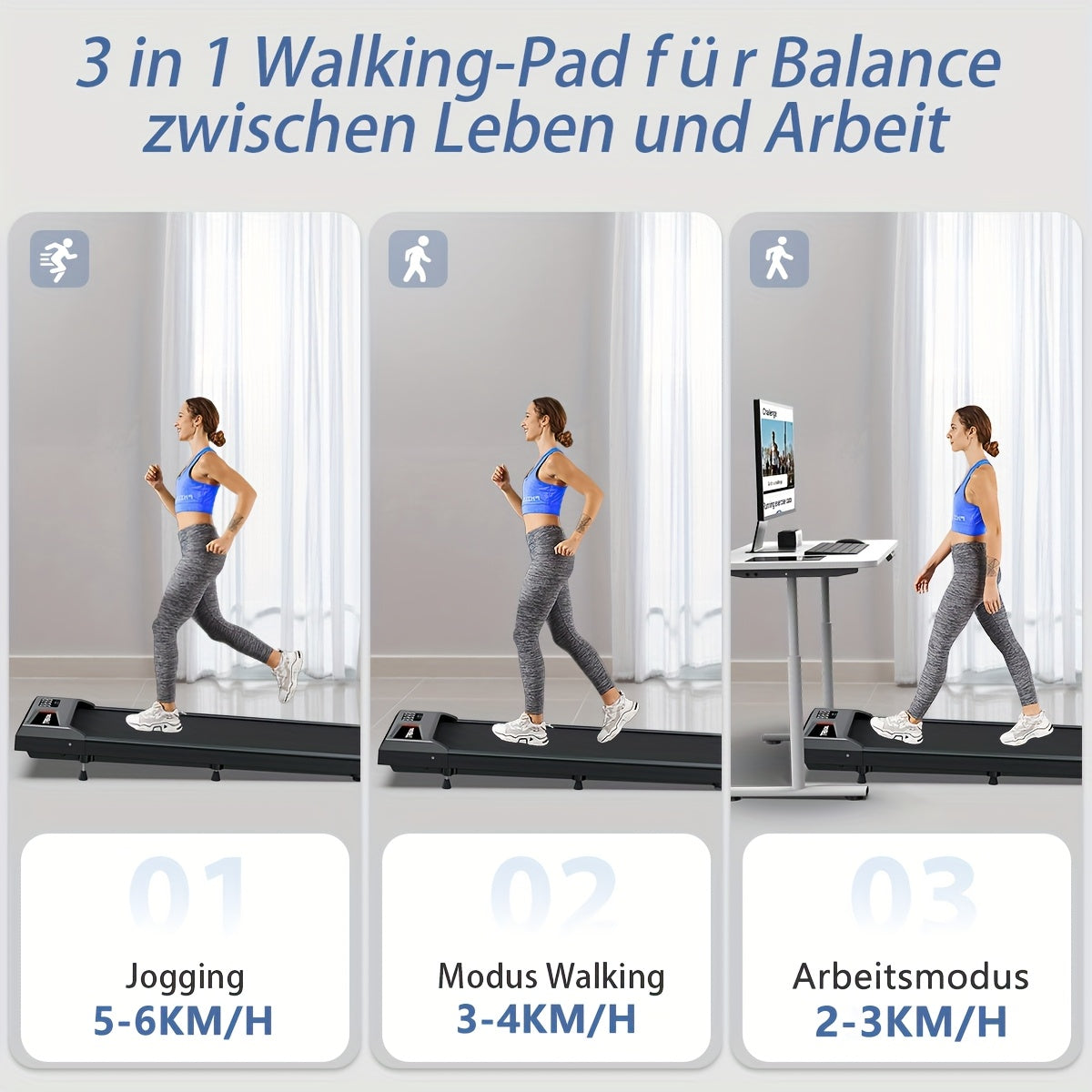 2.5HP Super Quiet Brushless Motorized Under Desk Treadmill For Home And Office, Portable Small Walking Pad For Jogging And Running, 2-6KM/h, Space-Saving Design, Easy Assembly, And Low Noise Operation, Without Battery