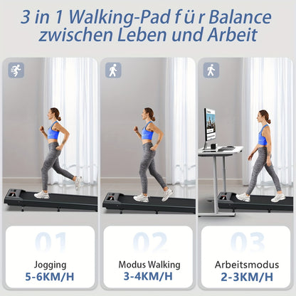 2.5HP Super Quiet Brushless Motorized Under Desk Treadmill For Home And Office, Portable Small Walking Pad For Jogging And Running, 2-6KM/h, Space-Saving Design, Easy Assembly, And Low Noise Operation, Without Battery