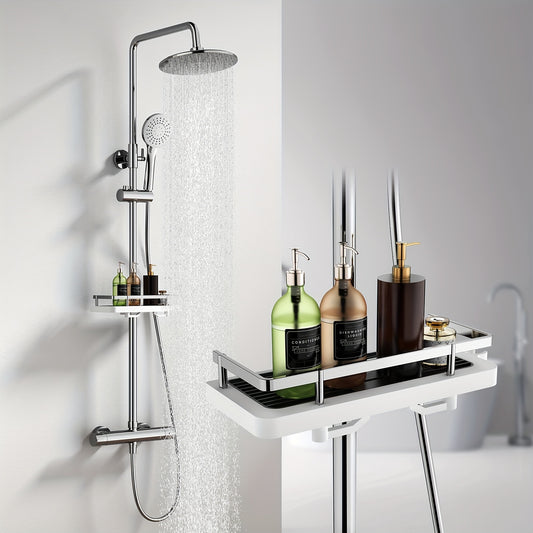 Douchesysteem – Regendouche – Douchekolom – Thermostaatkraan – Handdouche – Wandmontage – Thermostaat met 38°C Veiligheidsslot – Verstelbare Hoogte met Shampoo- & Zeephouder – Chroom Design
