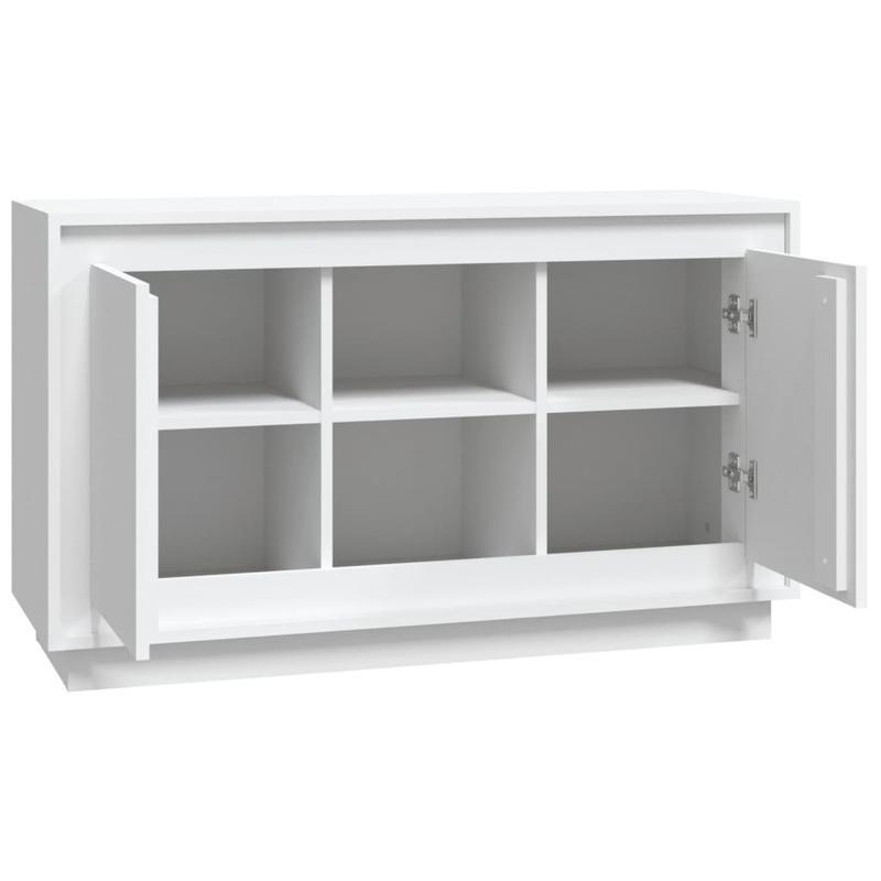 Modern White Sideboard with Open Shelves & Removable Drawers - 102x35x60cm, Hardwood Furniture for Living Room, Bedroom, Office - Sleek Minimalist Design with Decorative Vases & Clock Display, Sideboard Cabinet, Bedroom Stora
