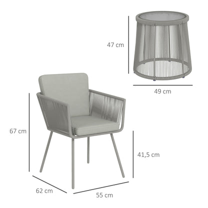 Tuinset 3-Delig – Tuinmeubelset – Balkonset – Terrasset – Loungeset – Compact 2-Persoons – Weerbestendig PE-Rotan – Getemperd Glas Tafelblad