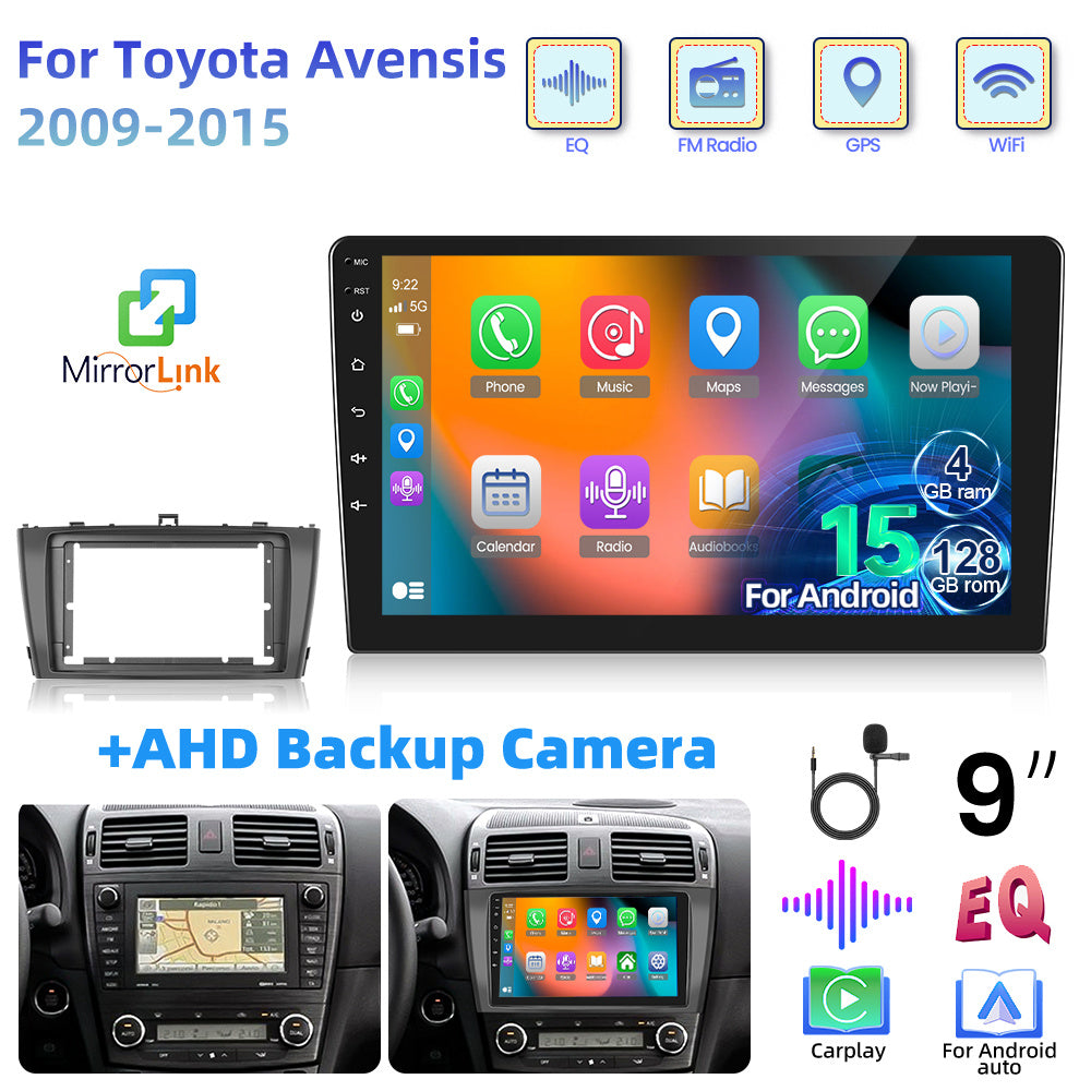 Android Autoradio – 2-DIN Multimedia Speler – Touchscreen Navigatie Systeem – Inbouw Radio – DAB+ Radio – 9 Inch Scherm – 4GB RAM 128GB Opslag – Draadloze CarPlay & Achteruitrijcamera