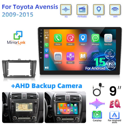 Android Autoradio – 2-DIN Multimedia Speler – Touchscreen Navigatie Systeem – Inbouw Radio – DAB+ Radio – 9 Inch Scherm – 4GB RAM 128GB Opslag – Draadloze CarPlay & Achteruitrijcamera