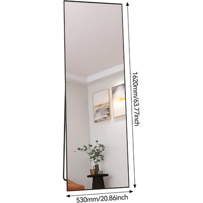 Standspiegel – Vloerspiegel – Grote Spiegel – Wandspiegel – Aluminium Lijst – 180x80 cm – Mat Zwarte Afwerking