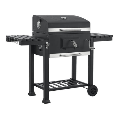 Grillwagen – Barbecuewagen – Houtskoolgrill – Tuingrill – BBQ Trolley – Ruime Grilloppervlakte 105x114x47,5 cm – Ingebouwde Thermometer & Traploze Houtskoolhoogteverstelling