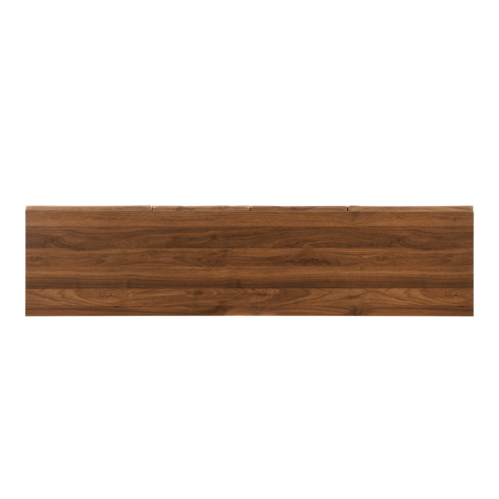Modern Wave-Front TV Stand with Walnut-Grain Cabinet & Black Wrought-Iron Legs - Metal Entertainment Center with Cable Management, Shelving & Ample Storage Suitable for, Entryway (160×39×50.5cm)