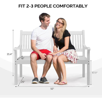 Houten Tuinbank – Buitenbank – Tuinmeubel – Balkonbank – Terrasbank – Weerbestendig Wit – Ergonomische Rugleuning – Draagvermogen 363 kg