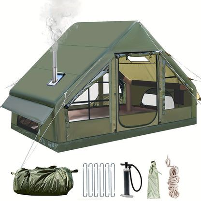 Opblaasbare Tent – Lucht Tent – Kampeertent – Festival Tent – Familietent – Militair Groen 3x2,1m – Snelle Installatie met Handpomp – Duurzaam 420D Oxford Materiaal