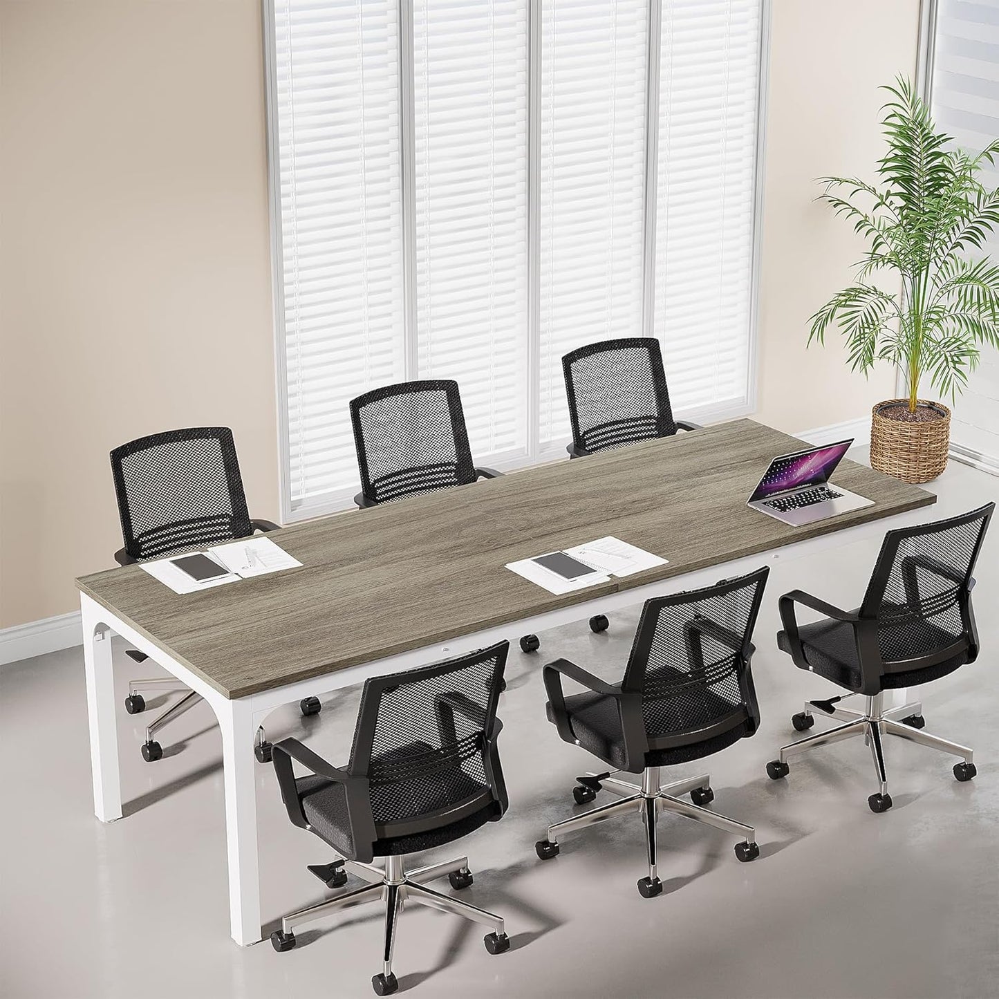 Vergadertafel – Bureautafel – Kantoortafel – Overlegtabel – Seminartafel – Licht Eiken – Metalen Frame – 198,12 cm – Krasbestendig