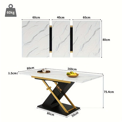 Uitschuifbare Eettafel – Uitklaptafel – Keukentafel – Woonkamertafel – Tafel Verlengbaar – Zwart Hardhout – Gouden Kruispoten – Verstelbaar 160-200 cm