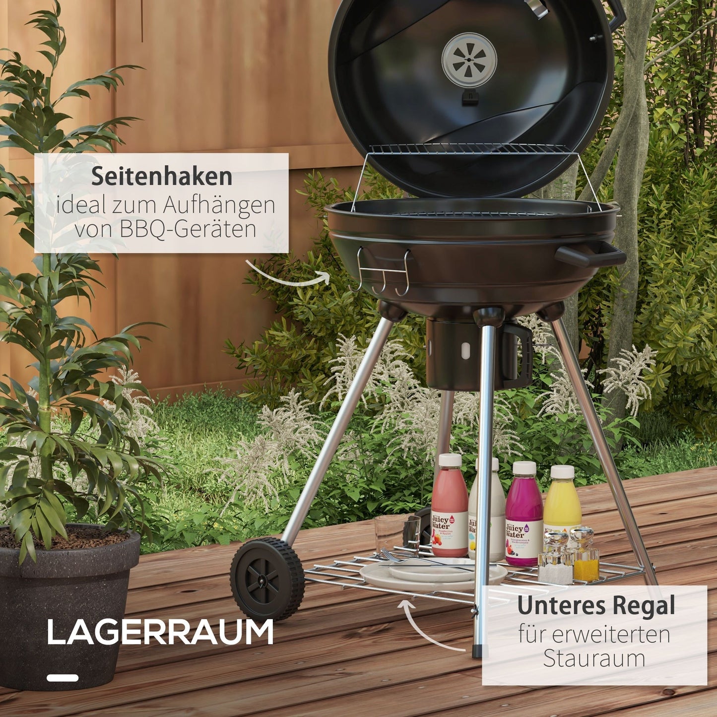 Bol Grill – Houtskoolbarbecue – BBQ Oven – Buitenkeuken – Ronde Barbecue – 54 cm Grilloppervlak – Ingebouwde Thermometer & Uitneembare Aslade – Zwart