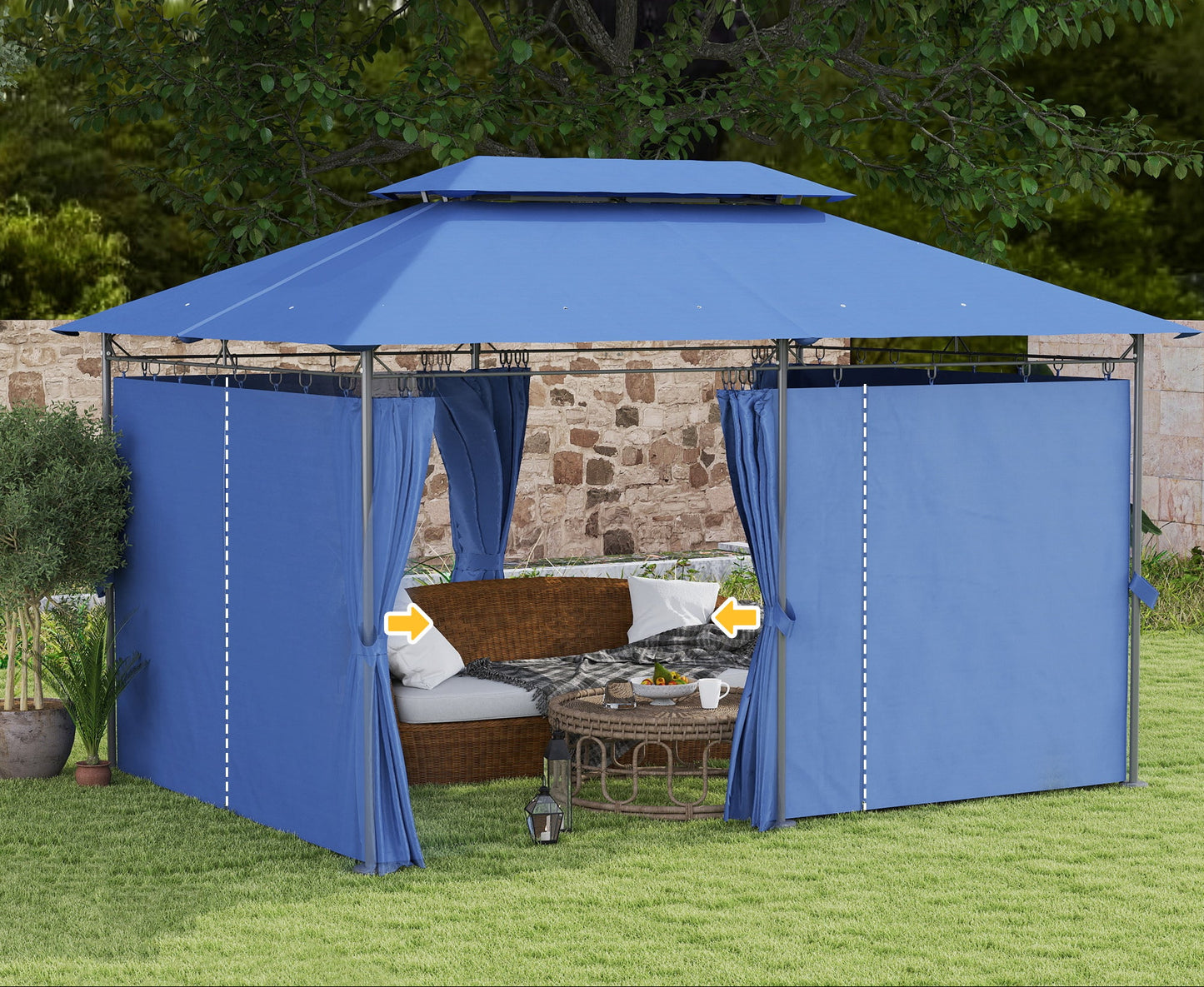 Tuinpaviljoen – Tuinoverkapping – Partytent – Prieel – Pergola – Blauw – Dubbel Dak Voor Optimale Ventilatie – 3x4 Meter Ruimte Voor 12 Personen