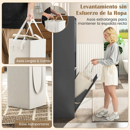 Badkamerkolom – Badkamerkast – Kolomkast – Smalle Kast – Opbergkast – Afneembare 48L Waszak – Verstelbare Plank – MDF – Compact 40x40x170 cm – Grijs