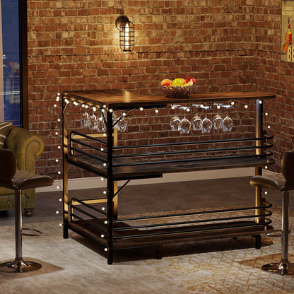 Barkast – Wijnkast – Drankkast – Barmeubel – Opbergkast – L-vormig Hoekontwerp – Ruim Werkblad 120x90 cm – Massief Hout Bruin
