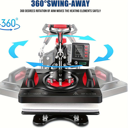 Hittepers – Transferpers – Sublimatiepers – Warmtepers – 8-in-1 Multifunctioneel – 360° Draaibare Arm – Digitale Temperatuur & Timer – 30x38 cm Persvlak