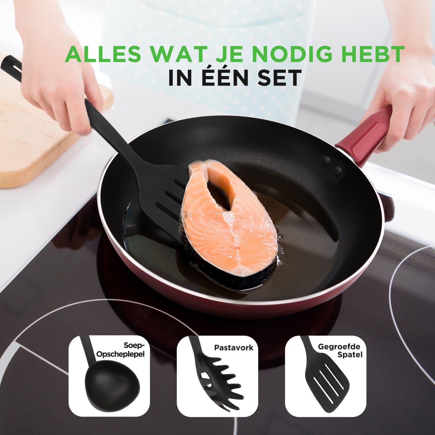 Pannenset – Kookset – Kookpannen – Koekenpannen – Kookgerei – 13-delig – Rode Anti-aanbaklaag – Hittebestendige Handgrepen