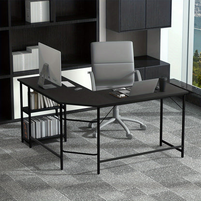 L-vormig Bureau – Hoekbureau – Werkplek Bureau – Gaming Bureau – Studiebureau – Zwart – Ruim Tafelblad 138x50 cm – Stevig Carbon Staal Frame