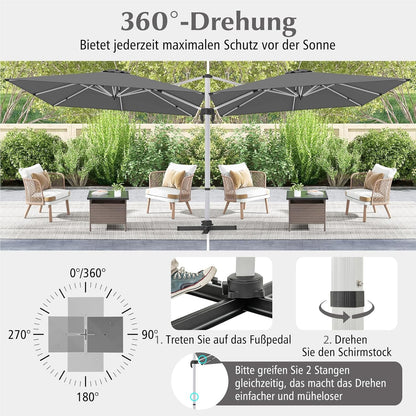 Zweefparasol – Hangparasol – Tuinparasol – Balkonscherm – Terrasparasol – Vierkant – 300x300 cm – Kantelbaar & 360° Draaibaar – Aluminium Frame & Waterafstotend Doek