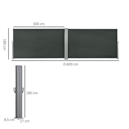 Uittrekbaar Scherm – Tuinafscheiding – Windscherm – Privacydoek – Balkonwand – Dubbelzijdige Privacy – 6 Meter Lang x 1,80 Meter Hoog – Anti-UV Polyester 180 g/m² Grijs