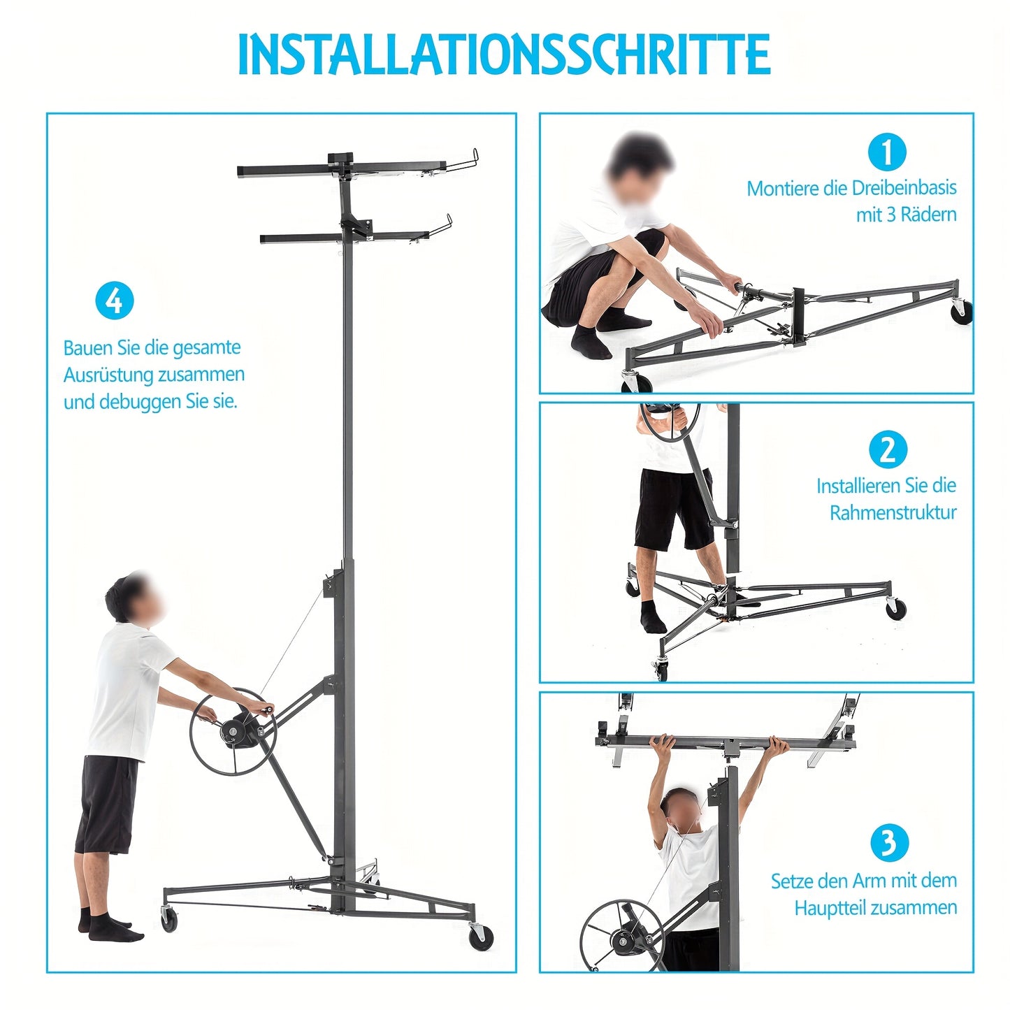Panelenlift – Gipsplaatlift – Platenlift – Montagehulp – Plaatlift – Verstelbaar Tot 470 cm – Draagvermogen 68 kg – Inklapbaar – Kantelbaar 60°