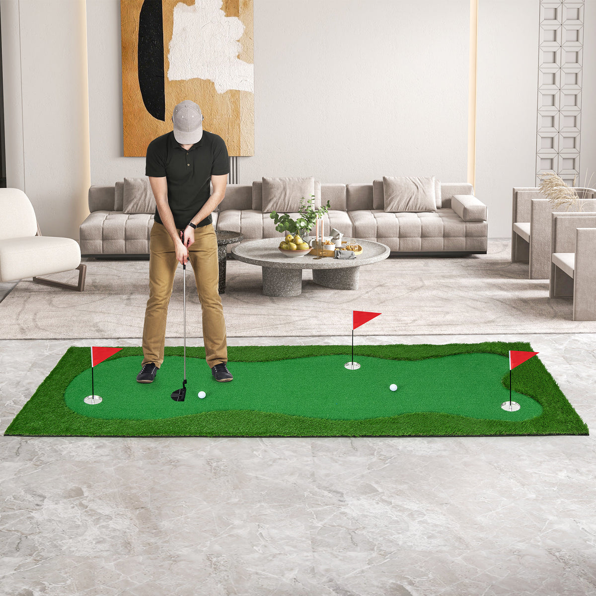 Golf Putting Green – Golf Oefenmat – Putting Mat – Indoor Golf Set – Golf Trainingsmat – Professionele Kwaliteit – Inclusief 2 Golfballen en 3 Holes