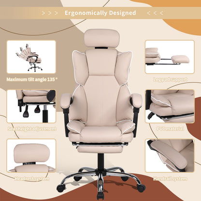 Gamingstoel – Bureaustoel – Game Chair – Werkstoel – Stoel Beige met Gouden Accenten – Ergonomisch Ontwerp – Verstelbare Hoogte