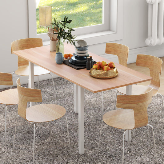 Uitklapbare Eettafel – Uitschuifbare Tafel – Klaptafel – Keukentafel – Eetkamertafel – Bruin Wit – Geschikt Voor 6 Personen – Ruimtebesparend Design