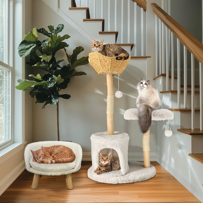 Krabpaal – Kattenboom – Kattenhuis – Kattentoren – Krabmeubel – 92x38,5x120 cm – Sisal Krabpalen & Pluche Bekleding – Stevig Houten Meubel
