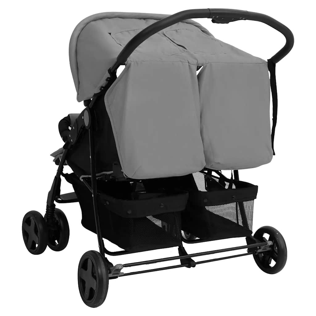 Tweeling Wandelwagen – Twin Stroller – Dubbele Kinderwagen – Kinderwagen Voor Twee – Wandelwagen Tweeling – Lichtgrijs – Staalframe – Verstelbare Zitposities