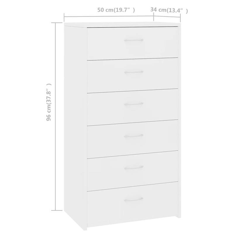 Dressoir – Ladekast – Opbergkast – Buffetkast – Kast – Wit Hout – 6 Ruime Lades – Compact 50x34x96 cm
