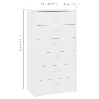 Dressoir – Ladekast – Opbergkast – Buffetkast – Kast – Wit Hout – 6 Ruime Lades – Compact 50x34x96 cm