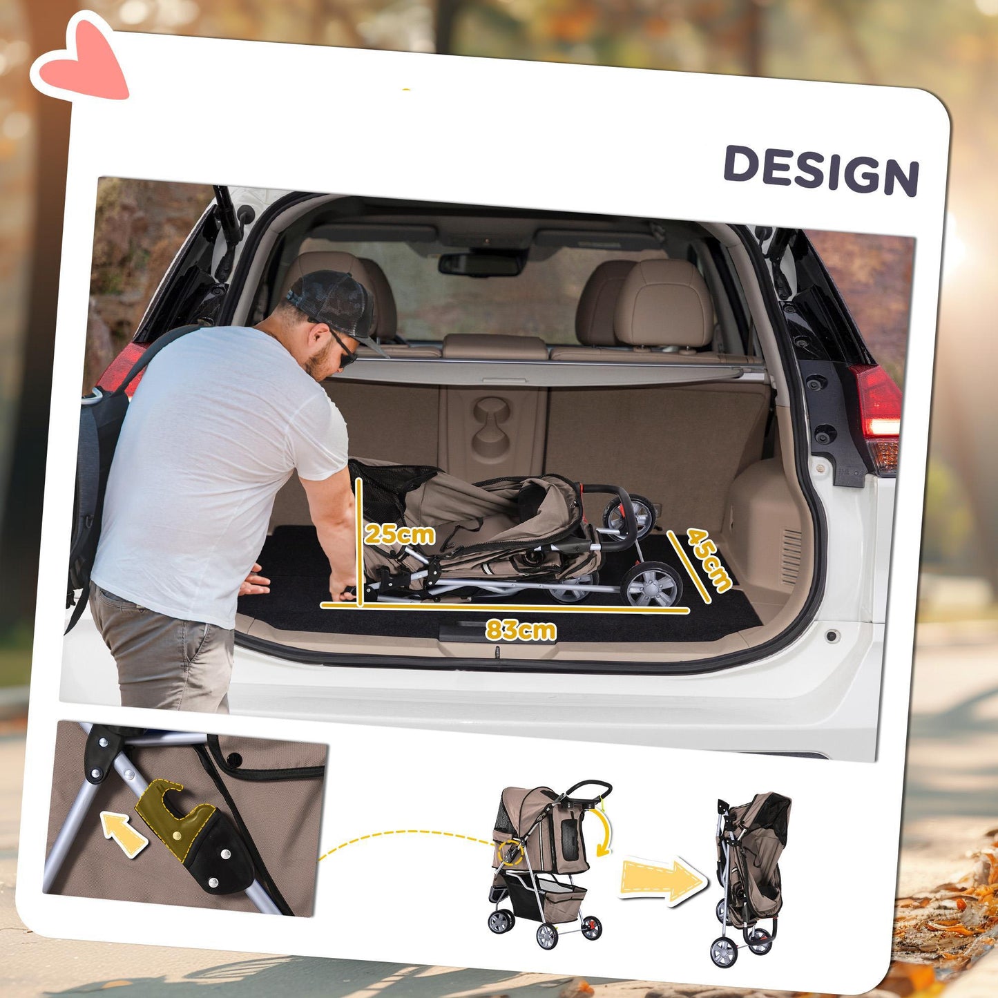 Hondenbuggy – Hondenkar – Huisdierenwagen – Dierenwagen – Opvouwbare Buggy – Stevig Ijzeren Frame – UV-Beschermende Oxford Stof – Koffiebruin