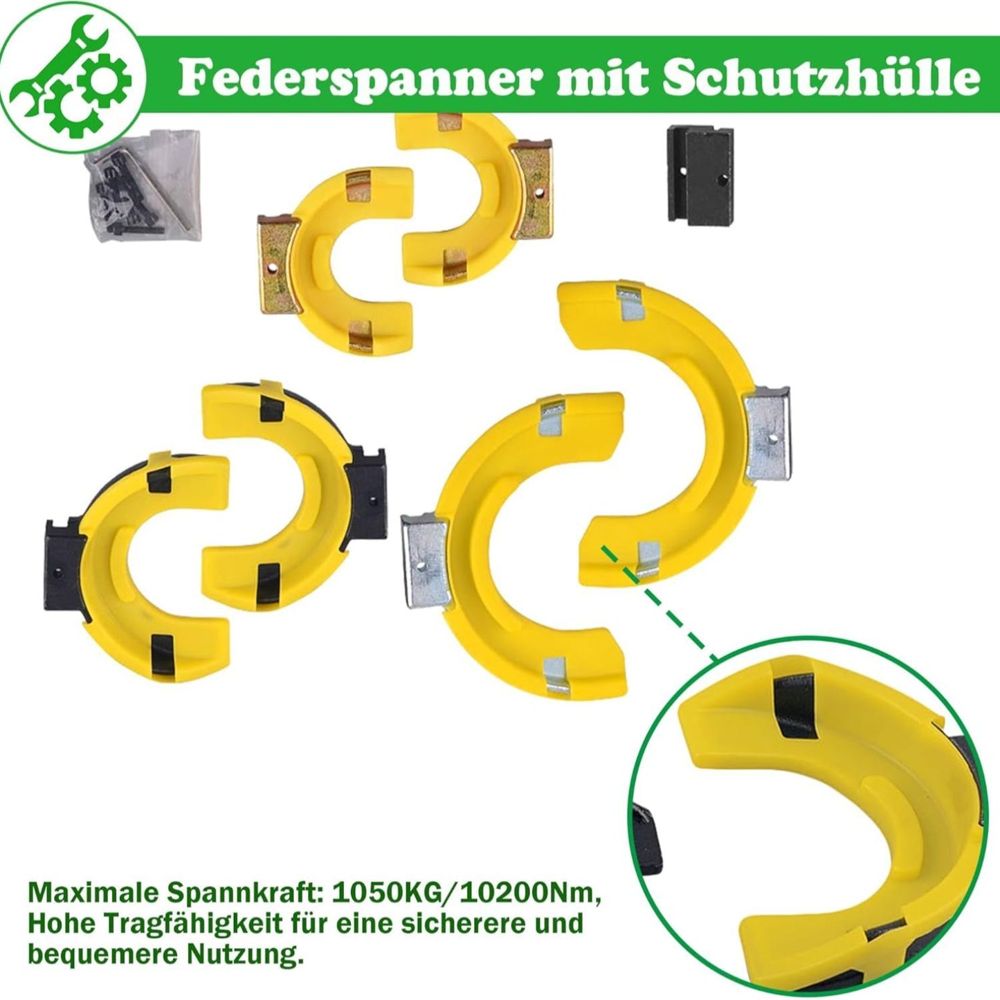 Veercompressor – Veerspanner – Veerpootcompressor – Schokdempergereedschap – Veerwisselaar – Universeel – 3 Verwisselbare Klemmen – Robuust Metaal Met Opbergetui