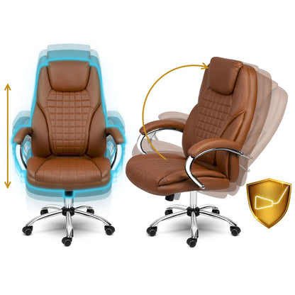 Bureaustoel – Stoel – Werkstoel – Bureaustoel Ergonomisch – Bureaufauteuil – Verstelbare Hoogte – Eco-Leren Bekleding – Schommelfunctie – Max. 120 kg Draagkracht - Bruin