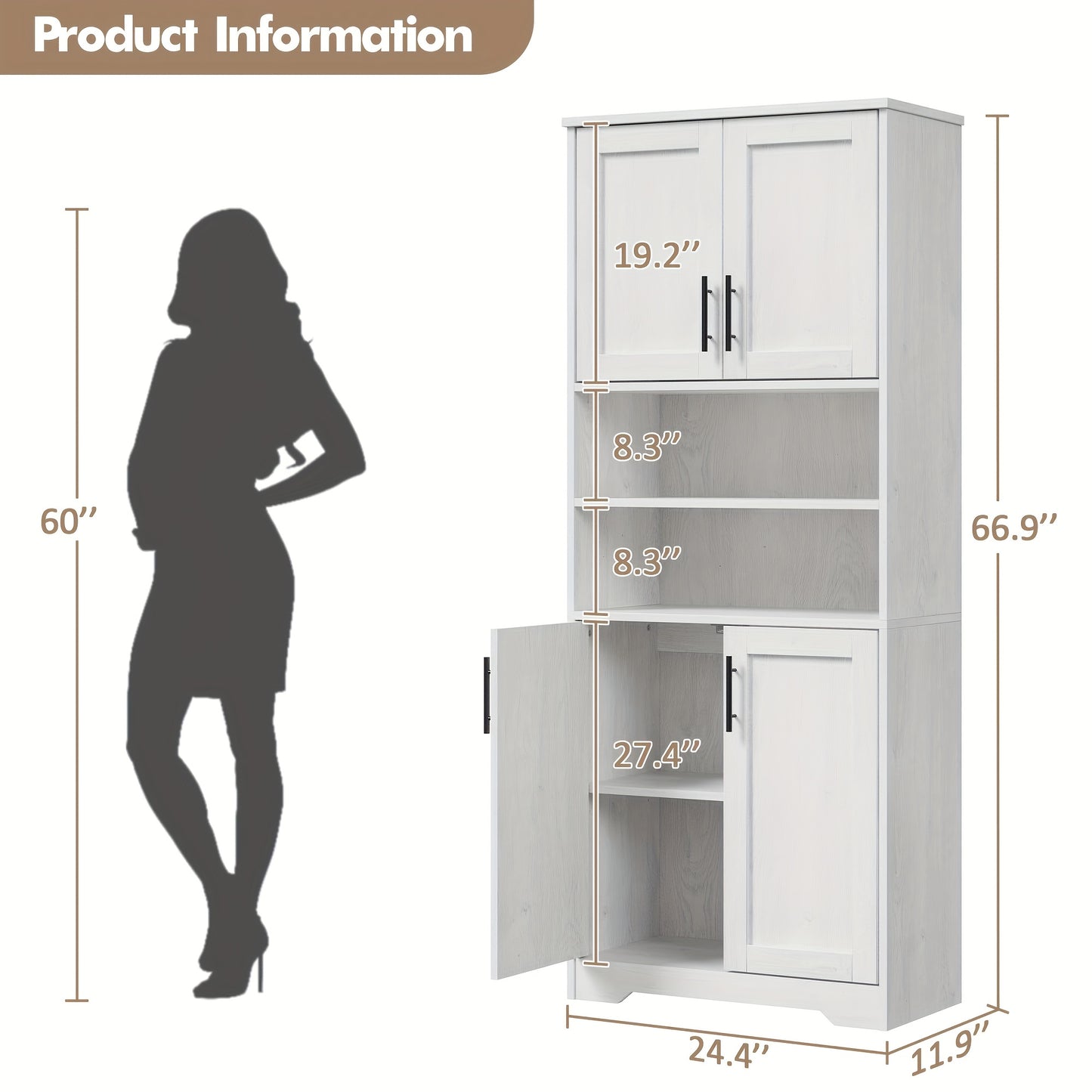 Opbergkast – Kast – Kledingkast – Dressoir – Opbergmeubel – 170 cm Hoogte – Verstelbare Planken – Vrijstaand Wit