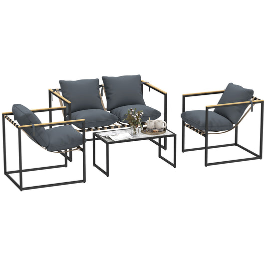 Tuinset – Balkonset – Loungeset – Zitgroep – 4 Personen – Gepoedercoat Stalen Frame – Comfortabele 12 cm Dikke Kussens
