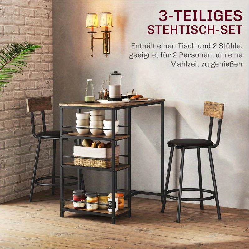 3-in-1 Barset – Bartafel – Hoogtafel – Bistroset – Eethoek – Ruimtebesparend – Stevig MDF en Metaal – Inclusief 2 Comfortabele Stoelen met Kussens